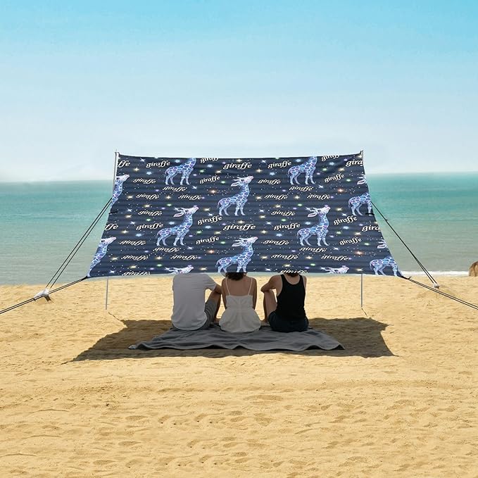 Bolaz Beach Canopy Tent Sun Shade9'×10.5' Large Family Beach Shade UPF50+- Outdoor Shade for Camping Trips FishingStriped Background Giraffe Pattern
