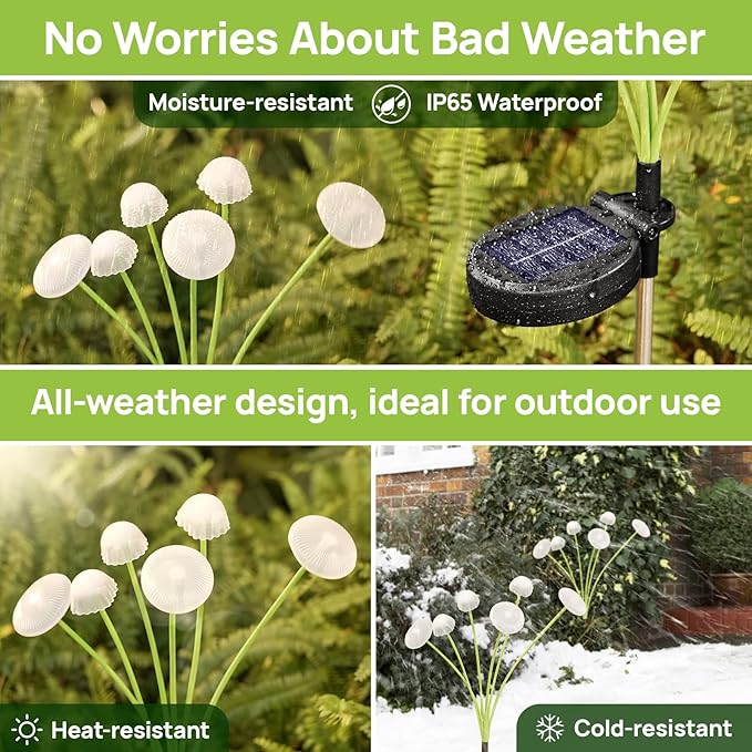Solar Garden Lights 4-Pack Dual Mode LED Solar Mushroom Lights Waterproof Firefly Outdoor Decor for Yard Patio and Pathway – Colorful Jellyfish Ambiance