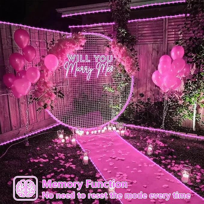 YEGUO Solar Valentine’s Day Light Outdoor Waterproof 66ft 200 LED Pink Rope Lights 8 Modes Tube Christmas String Lights in Clear Thin Tube