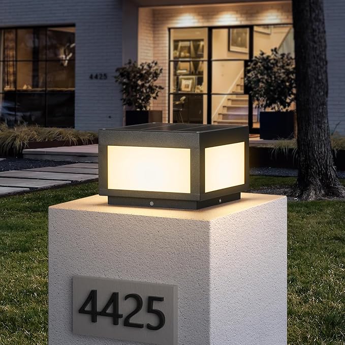 Solar Post Lights 9.8 Modern Pillar Lights Outdoor Dusk to Dawn Column Light Waterproof 3000K Square Lamp Fence Posts Cap LED Light Landscape Lighting for Patio Garden Deck Outside Columns