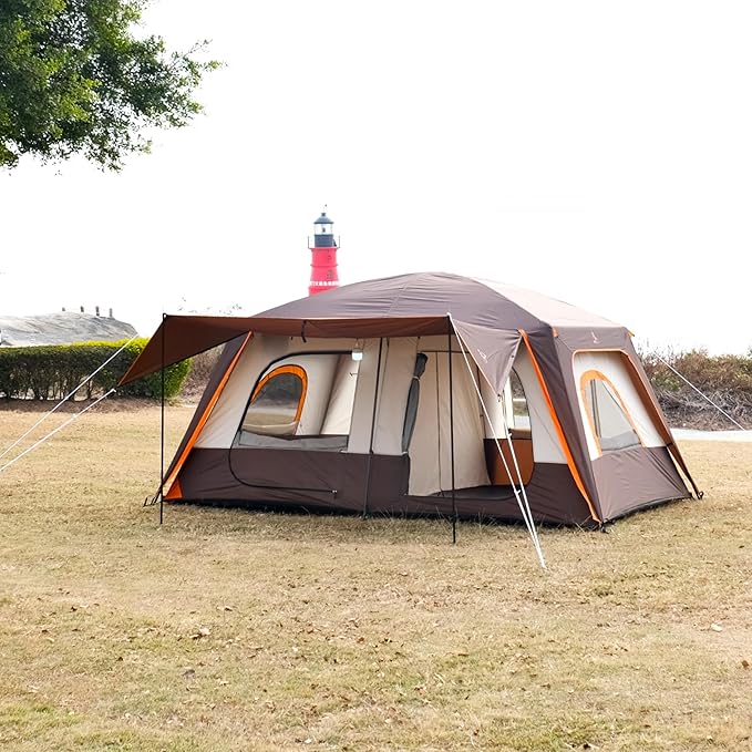 KTT Extra Large Tent 8-10-12 PersonFamily Cabin Tents2 Rooms3 Doors and 3 Windows with MeshStraight WallWaterproofDouble LayerBig Tents for OutdoorPicnicCampingFamily Gathering