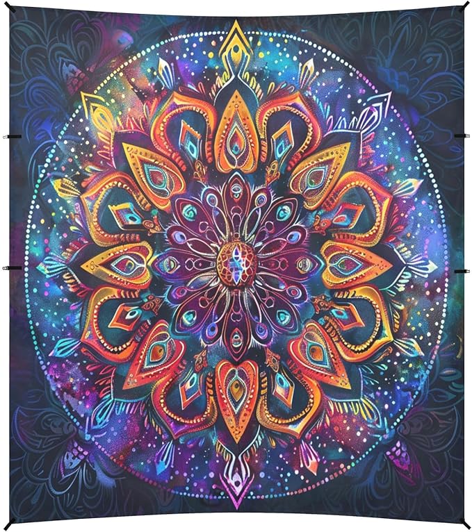ALAZA Colorful Mandala Tye Die Beach Tent Sun Shelter UPF50+ Protection Beach Shade Canopy w/ 4 Sandbags for Outdoor Camping Fishing Backyard Fun Picnic 10x9 ft