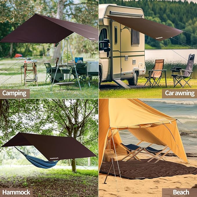 Waterproof Camping Tarp - 10X16.4ft Hammock Rain Fly Ultralight &amp Portable &amp UV Protection Backpacking Tarp Multifunctional for Outdoor Adventure Hiking Tent Hammock