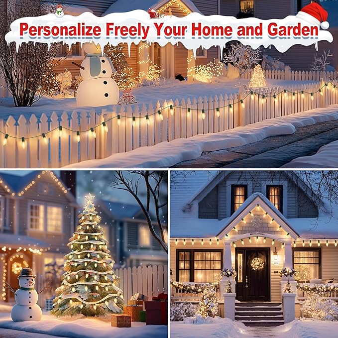 USOKYO 30Ft C9 Led 20 Bulbs Christmas Pathway Lights Outdoor Warm White Led Bulbs Waterproof Connectable Christmas Walkway Lights with Stakes for Yard Lawn Sidewalk Driveway Christmas Decorations