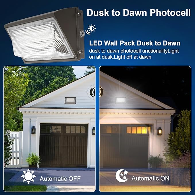 60W LED Wall Pack Light with Dusk to Dawn Photocell9600LM 5000K DaylightAC100-277V Input400W HPS/HID Replacement WarehousesIndustrialBuilding PerimetersGarden GarageETL Listed