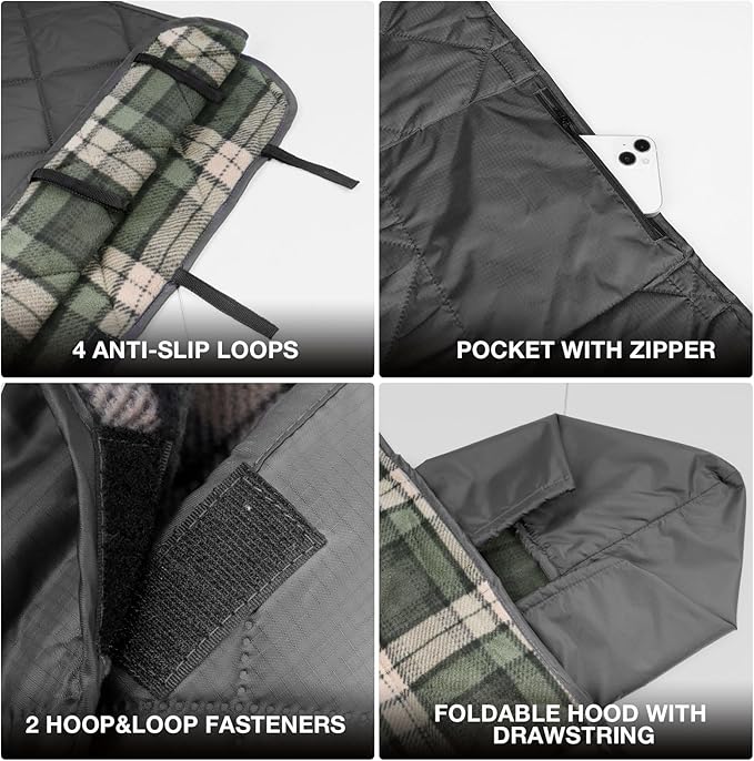 DUKUSEEK Waterproof Stadium Blanket Hooded Outdoor Blankets Waterproof Windproof for Cold Weather Emergency Warm Blanket with Quilted Cotton and Thick Fleece for Picnic Camping Outdoor Sports…