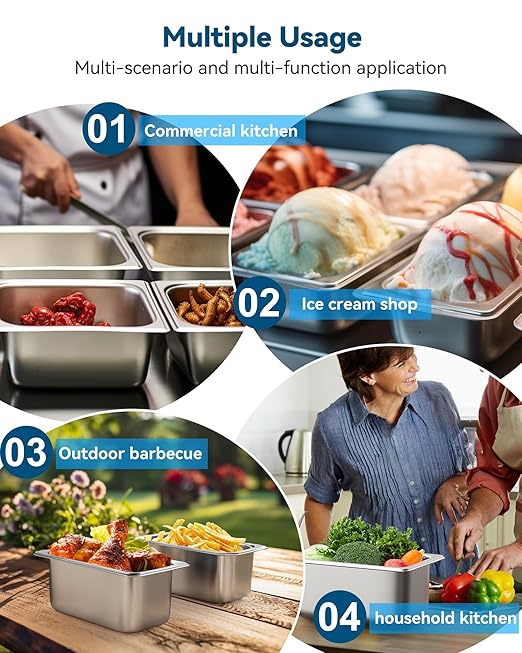 8 Pack Hotel Pans with Lids 1/4 Size 6 Deep Stainless Steel Steam Table Pan 22 Gauge Anti Jam Commercial Catering Food Pans for Hotel Home Party Restaurant Buffet