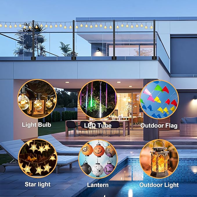 Suchtale 4 Pack 2.8 FT String Light Poles Suspension Outdoor Fence Post Lights with Clip and Bracket Outside String Lights Hanging Wall Mounting Stand for Patio Garden Backyard Wedding Party Black