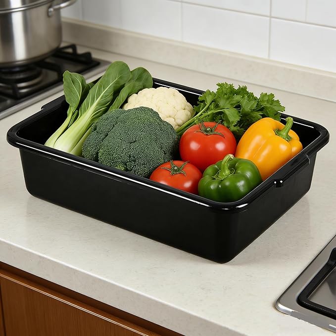 12-Pack Commercial Bus Tubs Bus Box/Tote Box Wash Basin Tub with Handles Black (13 L)