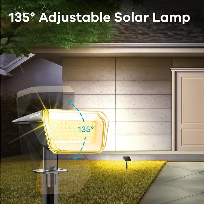 Linkind Solar Spot Lights Outdoor Waterproof IP67 60 LED Solar Flood Lights 30% High Conversion Landscape Lighting for Garden Yard Pathway (6 Pack Warm White)