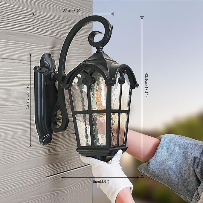 17.1'' H Aluminum Outdoor Wall Lights- Black Roman Style Waterproof &amp Anti-Rust Exterior Lighting Fixtures Hammered Outdoor Wall Lantern for Porch Doorway Garage Backyard 2 Pack
