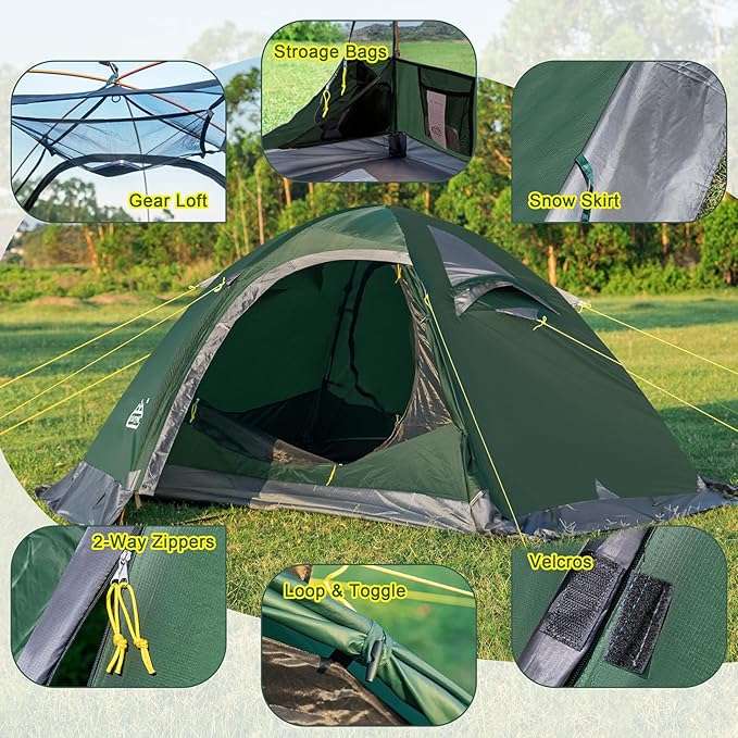 2 Person Backpacking Tent Waterproof 4 Season Tent Windproof Cold Weather Winter Tent for Camping Hiking Hunting Cycling