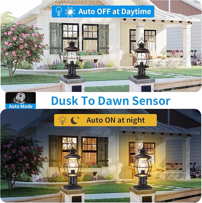 Dusk to Dawn Outdoor Post Lights with Pier Mount Base16.8“ Waterproof Lamp Post Light Fixture Hardwired 120VOil Rubbed Bronze Post Lighting for Driveway Yard Pathway Garden Patio