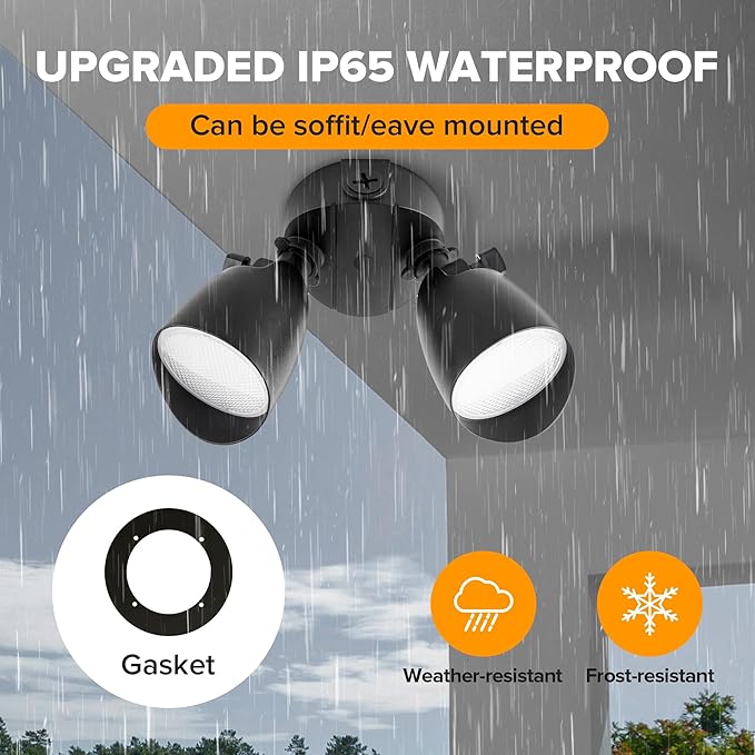 UME 2-Packs 2500 Lumen 32 Watt 28 LED Dual-Head Floodlight Outdoor Full Metal Design Waterproof Exterior Security Wall Light 5000K for Patio Garden Yard-Black