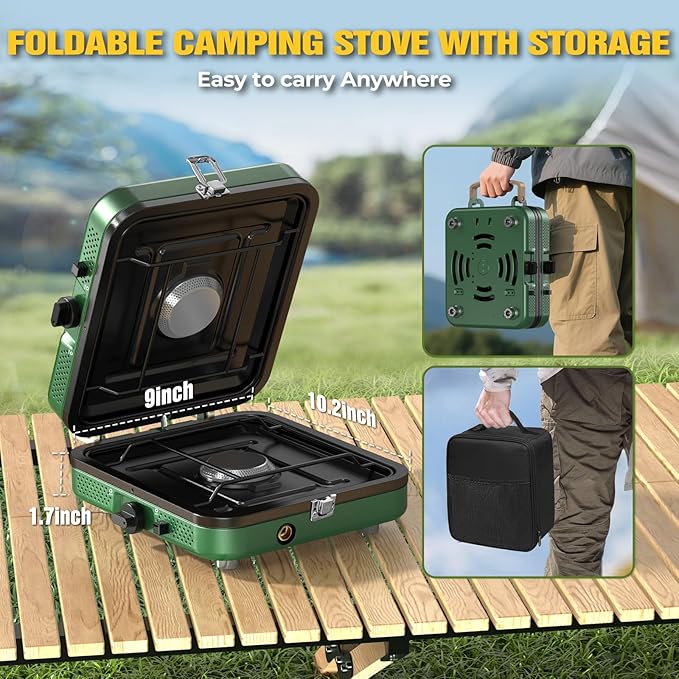 2 Burner Camping Stove 20000 BTU Propane Camp Stove Portable Folding Gas Travel Stove Camping Essentials Gears Includes GrillCarrying Bag Adjustable Burners &amp Piezo Ignition for TailgatingBBQ