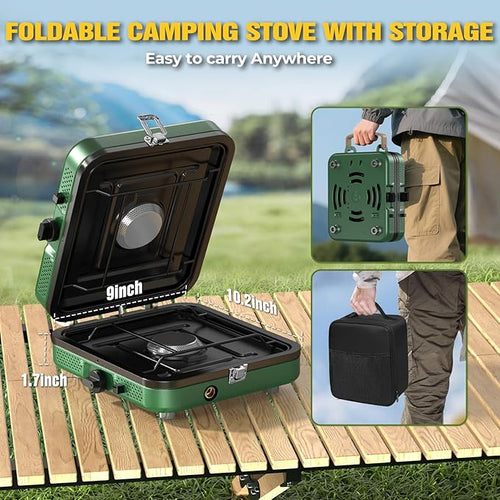 2 Burner Camping Stove 20000 BTU Propane Camp Stove Portable Folding Gas Travel Stove Camping Essentials Gears Includes GrillCarrying Bag Adjustable Burners &amp Piezo Ignition for TailgatingBBQ