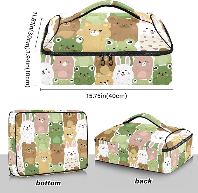 Casserole Carrier Cute Rabbit and FrogInsulated Casserole Carrier for Hot or Cold Food Thermal Lunch Tote for Potluck Parties Picnic Beach Fits 9 x 13 Inches Baking Dish
