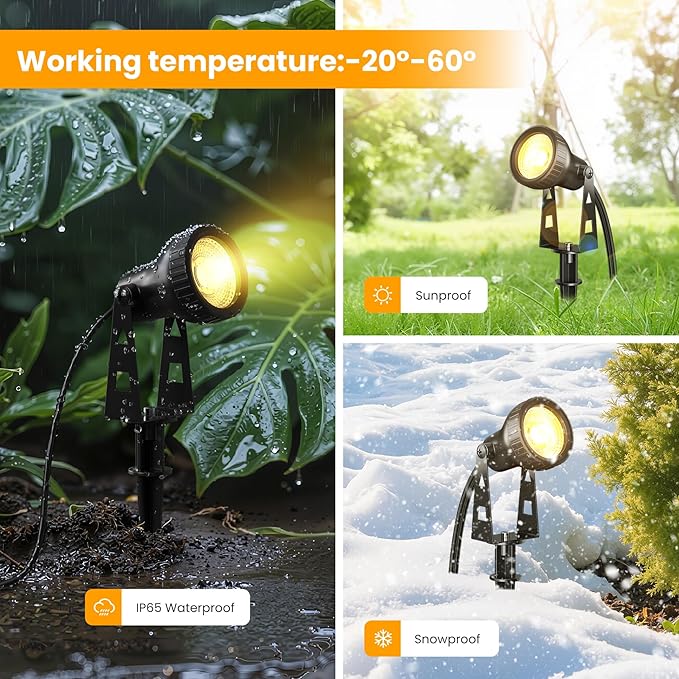 Outdoor Landscape Lighting 6-Pack Outdoor Spot Lights with Transformer Plug in LED Spot Lights for Garden Yard Backyard Plants Lawn Trees House Flags IP65 Waterproof – Warm White