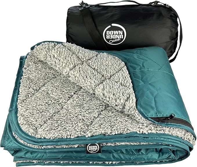 DOWN UNDER OUTDOORS Large Waterproof Windproof Extra Thick 350 GSM Quilted Fleece or Sherpa Stadium Blanket