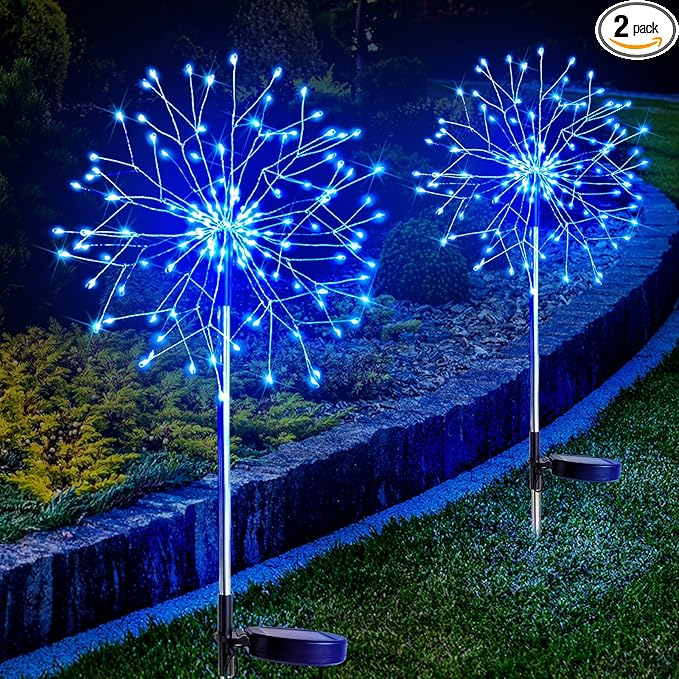 suddus Solar Garden Lights Outdoor Waterproof Decorative 2Pack 150LED Firework Lights Solar Fairy Lights for Yard Garden Party Patio Pathway Flowerbed - Blue