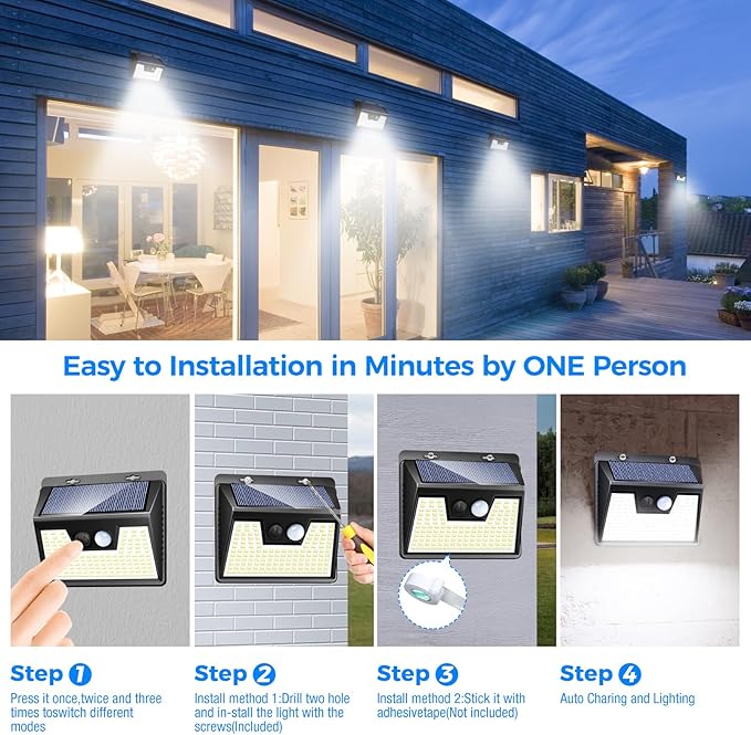 Peasur Solar Lights Outdoor Waterproof [12 Packs/140 LEDs] 3 Lighting Modes Solar Motion Sensor Light Outdoor Ultra Bright Security Lights Outdoor Solar Lights for Outside Fence Yard Patio Deck