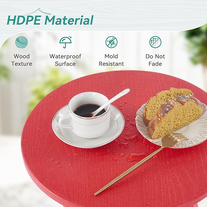 HDPS Outdoor Side Table Small Round Side Table Weather-Resistant Outdoor Side Tables for Patio Porch Deck End Table for Plant Stand Living Room Bedroom Red