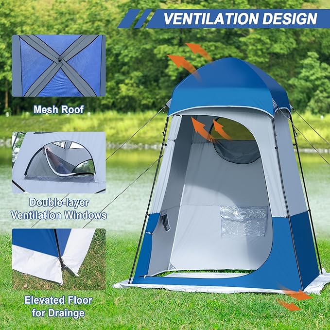 Camping Shower Tent 7.9 FT Extra Tall Oversize Privacy Tent Portable Outdoor Bathroom Toilet Tent with Floor Easy Set Up Privacy Shelter for Dressing Hiking Fishing UPF50+