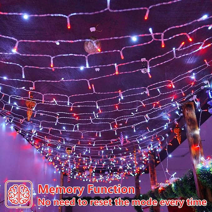 YEGUO 165ft 500 LED Red and White Christmas Lights Outdoor Waterproof Clear Wire String Lights Indoor Plug in 8 Modes Clear Wire Twinkle Tree Light for Xmas Party Garden