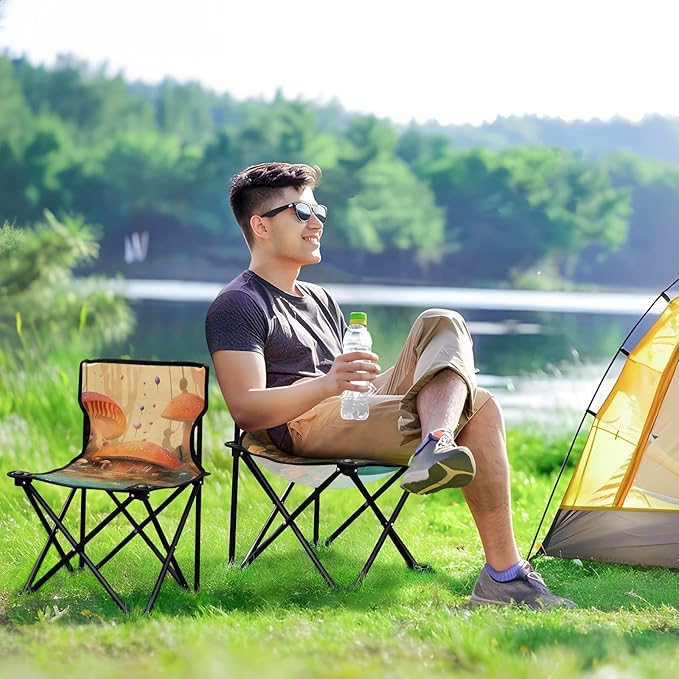 Mushroom Forest Portable Camping Chairs Folding Chair - Durable Oxford Fabric Lightweight Iron Frame Easy Fold Design - Ideal for Outdoor Activities Camping Fishing and Travel