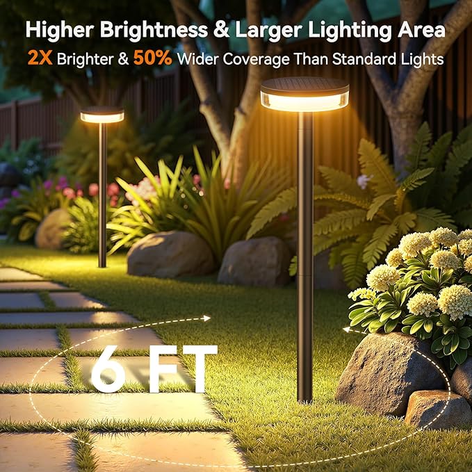 LETMY Solar Pathway Lights Outdoor 6 Pack 2X Brighter Solar Lights Outdoor Waterproof Taller Pathway Light with Larger Panel Auto On/Off Up to 12Hrs Driveway Light for Yard Outside Patio Path Lawn