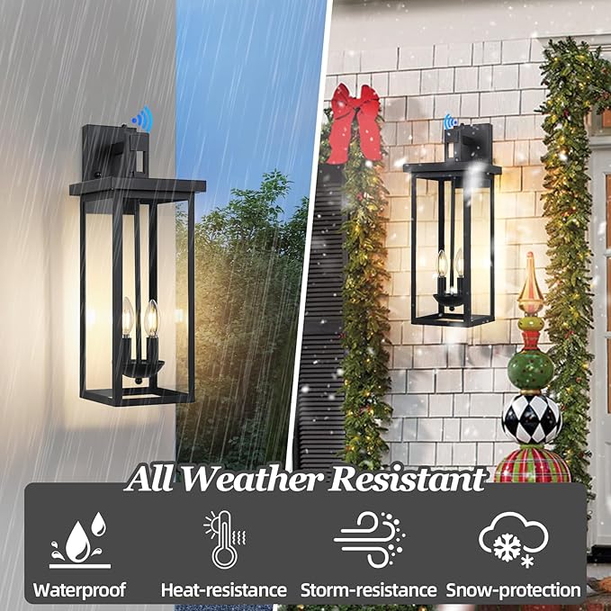 Large Exterior Lighting Fixtures Modern Wall LanternOutdoor Wall Lights with Clear Glass ShadeOutdoor Lamps for Patio PorchWaterproof Outside Exterior LightsDusk to Dawn 22IN-2 Packs