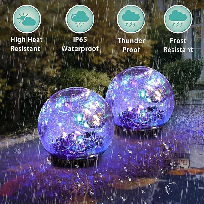 Solar Garden Lights Outdoor Waterproof 4 Pack Cracked Glass Ball Light Ground Landscape Garden Decor Solar Globe Decorative for Pathway/Patio/Lawn/Yard (Multicolor 4.7)