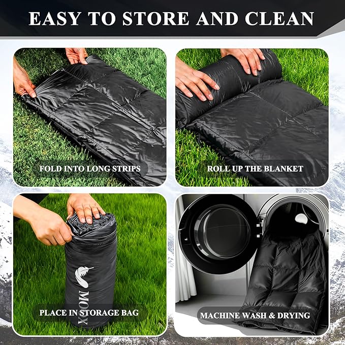 MOOX Down Camping Blanket Packable Backpacking Camping Quilt Outdoor Lightweight Warm Water Resistant Puffy Sleeping Bag Travel Hiking 55x79 Waterproof Camp Throw Blanket Black