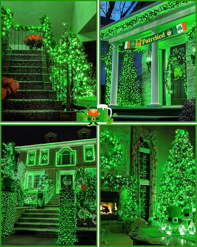 St Patricks Day Decorations 355 FT 900 LED Green Lights Extra Long Outdoor String Lights Waterproof Timer &amp Memory 8 Modes Dimmable Plug in Fairy for Outside Tree Patrick's Day Decor