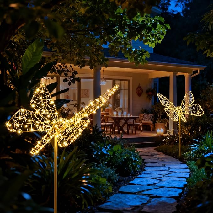 Flacchi Solar Lights Outdoor - Solar Garden Lights Butterfly Decor with 240LED Solar Powered Iron Waterproof Easy to Install for Pathway Garden Decorations Patio Decor Yard Decoration