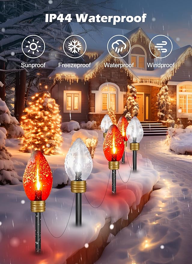 Brightown Solar Strawberry Jumbo Christmas Lights Outdoor - 18FT 10 LED Jumbo C9 Christmas Pathway Lights with Timer8 Modes Solar Christma Outdoor Decorations for Lawn Outside Red &amp Pure White