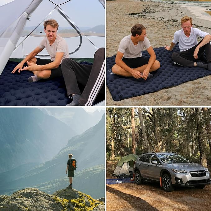 2 Person Inflatable Sleeping Pad for Camping Ultralight Double Camping Mat Air Mattress Foot Pump Durable Waterproof Compact Sleeping Mat for Outdoor Backpacking Hiking Navy
