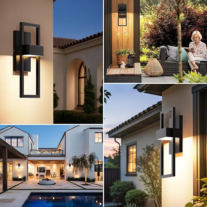 BesLowe 14.5” Modern Outdoor Wall Lights 3000K LED Exterior Lighting Fixtures Wall Mounted Porch Lights Outdoor Wall Sconce Lamps Black Outdoor Lights for House Front Door Garage Patio 2-Pack