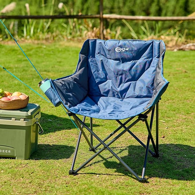 Portal 32 Oversized Camping Chair Foldable Heavy Duty 350 lb Padded Ergonomic Seat for Big &amp Tall Adults Pinch-Free Extra Wide Design Featuring Cup Holder &amp Carry Bag for Fishing Lawn &amp