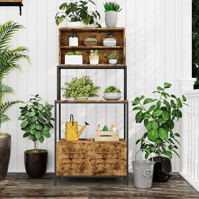 Garvee Bakers Rack with Storage Cabinet 68 Industrial 6-Tier Kitchen Storage Shelf with CabinetMicrowave StandShelvesFreestanding Coffee Bar for Pots Spices &amp Kitchen Essentials