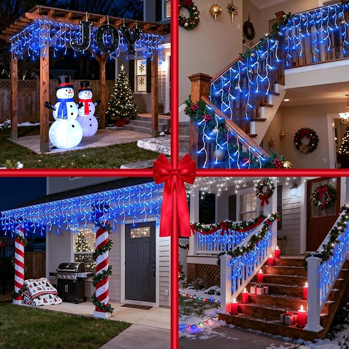 1620 LED 164ft Outdoor Christmas Lights 12 Modes Dimmable Curtain String Lights with 360 Drops Waterproof Twinkle Fairy Lights with Timer for Bedroom Window Holiday Wedding Xmas Decor Blue