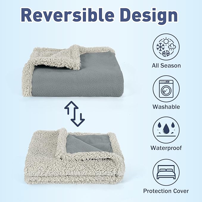Catalonia Waterproof Blanket Washable Leakproof Bed Cover for Couples Reversible Protector Blanket for Bed Couch Sofa 50X60 inches Gray/Taupe