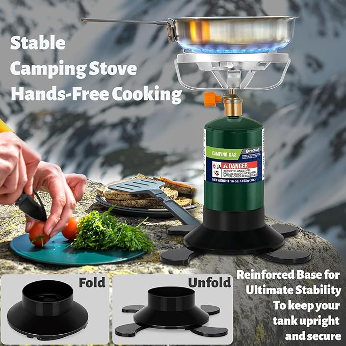 Propane Camping Stove Portable Backpacking Stove with Adjustable Burner Stable Camp Gas Stove for Outdoor Cooking Single Burner Propane Stove for Hiking Tailgating Grilling (Fuel not Included)