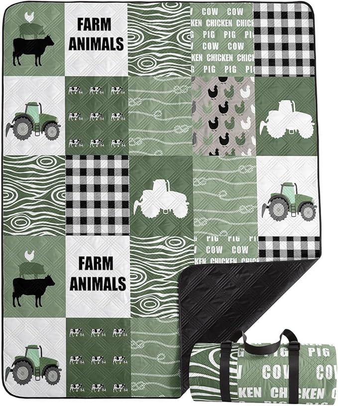 Outdoor Picnic BlanketPortable Sandproof Waterproof Picnic MatFarm Animals Printed Camping Beach Mat for Sand and Wet Grass Hiking (Farm Animals L)