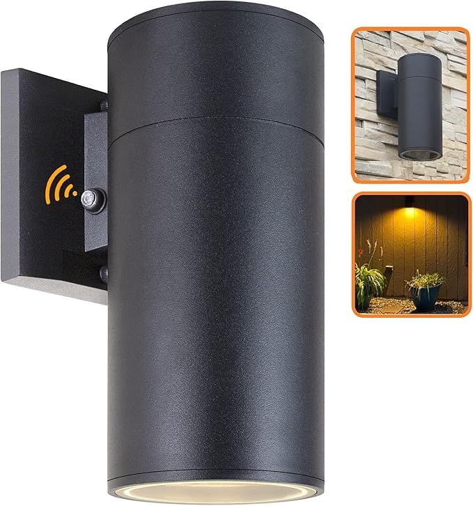 Dusk to Dawn Sensor Outdoor Wall Light Exterior Lighting -ETL Listed Aluminum Anti-Rust Waterproof Wall Mount Cylinder Design 1-Direction Up or Down Light Fixture for PorchPatio or Doorway