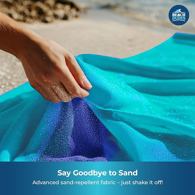 Green Spirit Oversized Beach Blanket - 108x84 XL Sandproof Water-Resistant Picnic Mat | Lightweight Ripstop Nylon for Travel &amp Camping | Includes 4 Stakes and Carry Bag