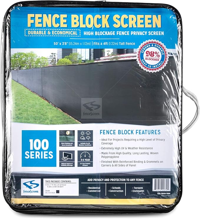 FenceScreen 4ft Fence Privacy Screen - Extreme 98% Blockage Windscreen Mesh Fence Cover