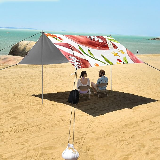 Flower Rugby Tile Pattern Camping Sun Shelter Beach Tent Portable Beach Sun Shade Outdoor Canopy for Camping Trips Fishing Picnic
