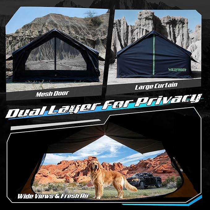 Inflatable Tent with Skylight &amp Awning Inflatable Tents for Camping Blow Up Tent with Stove Jack Glamping Tent with Mesh Windows &amp Doors Waterproof Oxford Tents for Camping 4-6 Person