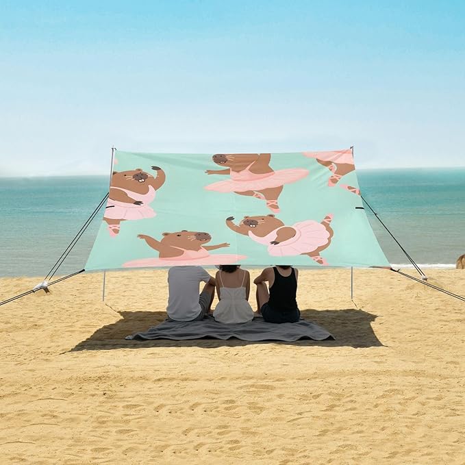 Capibala Dancing Ballet Pattern Camping Sun Shelter Beach Tent Portable Beach Sun Shade Outdoor Canopy for Camping Trips Fishing Picnic